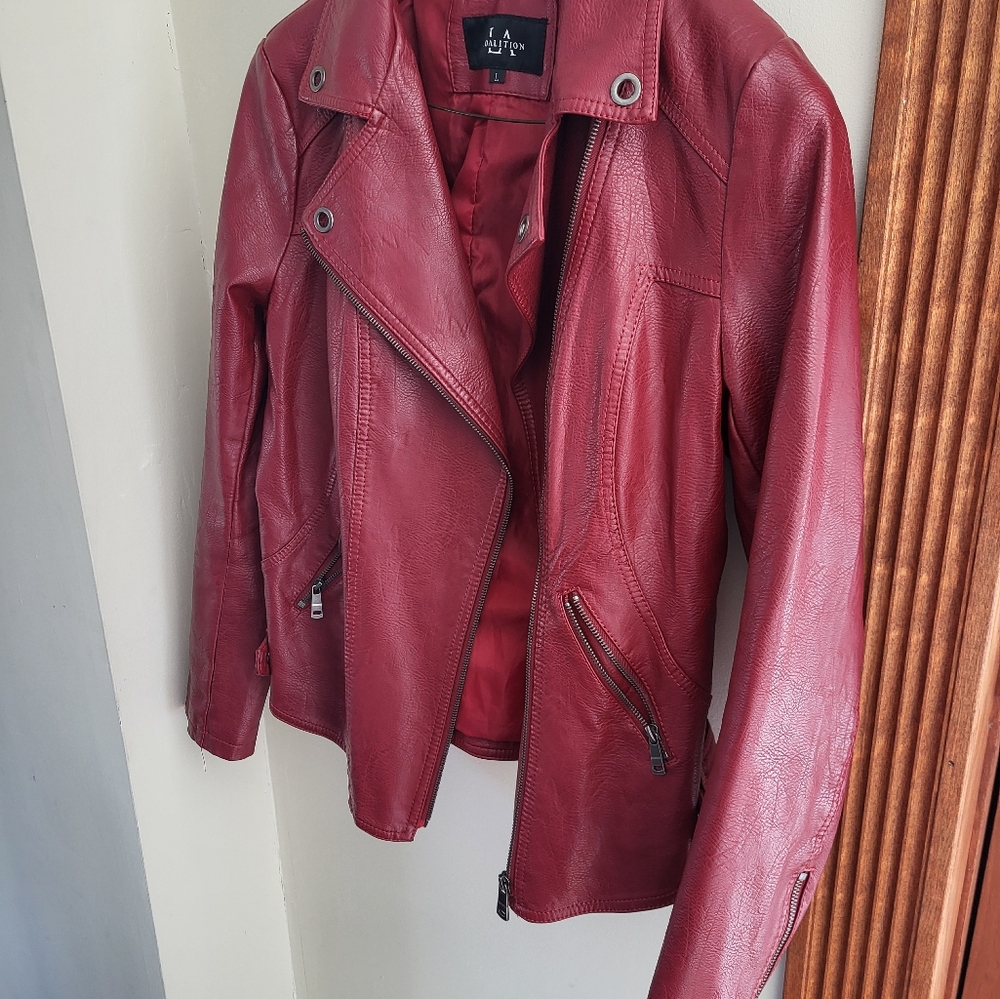 Vegan leather red moto jacket LA Coalition size L - Picture 4 of 5